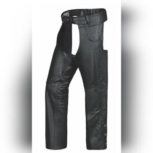 UNIK PREMIUM 'Mercenary' Black Leather Chaps With Gusset LARGE